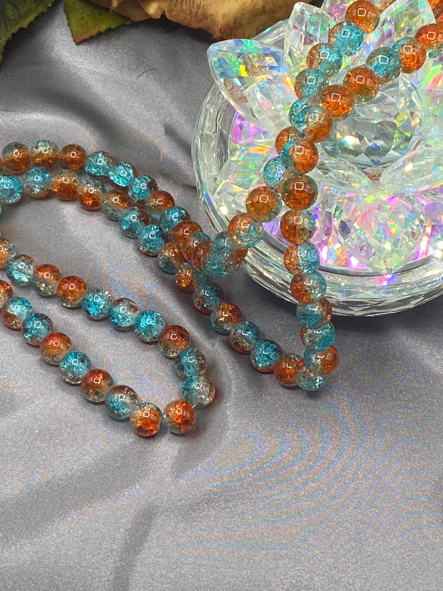 #2 turquoise and orange crackle glass beads