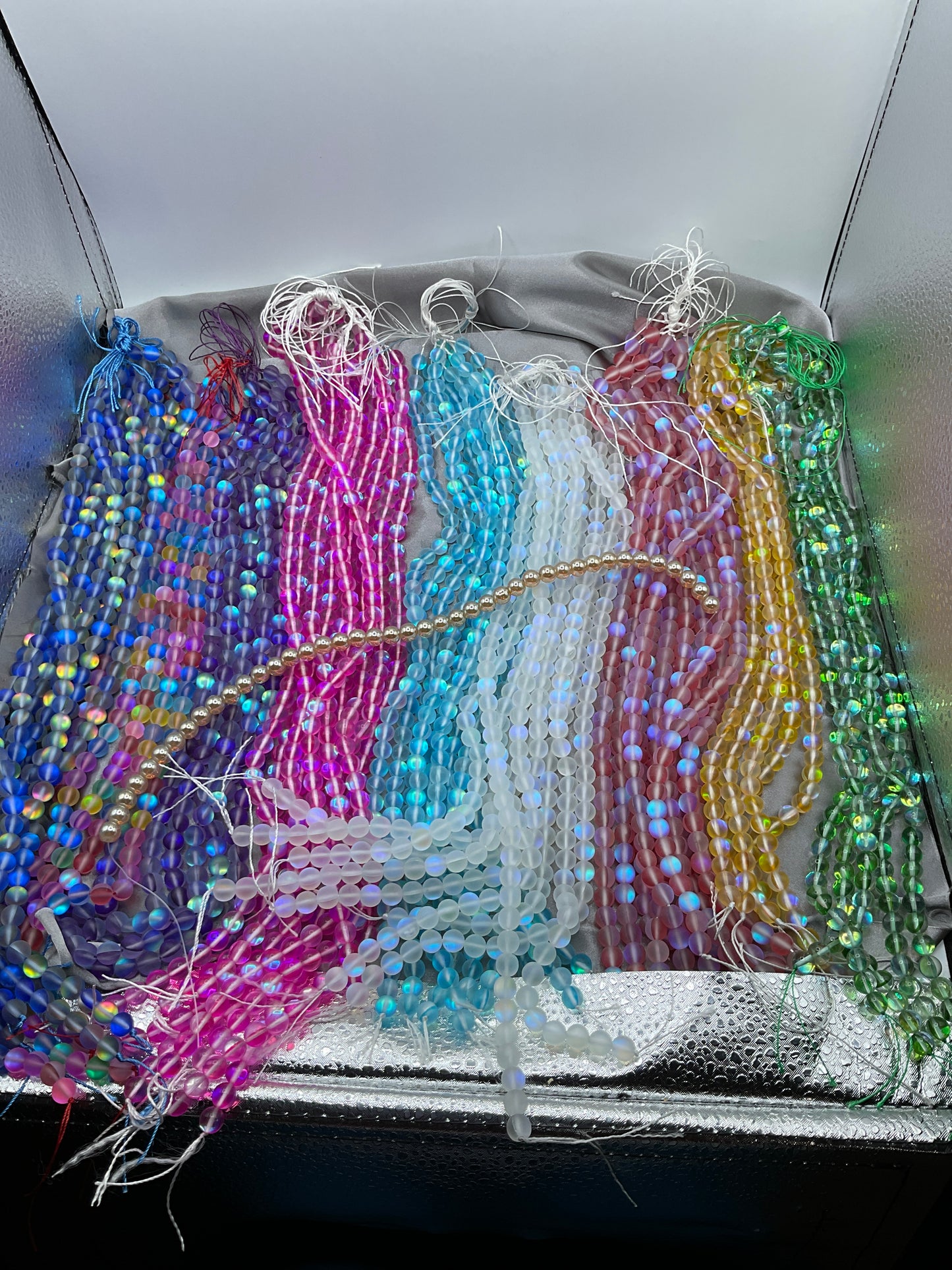 8mm Moonstone and other Glass Bead Strands