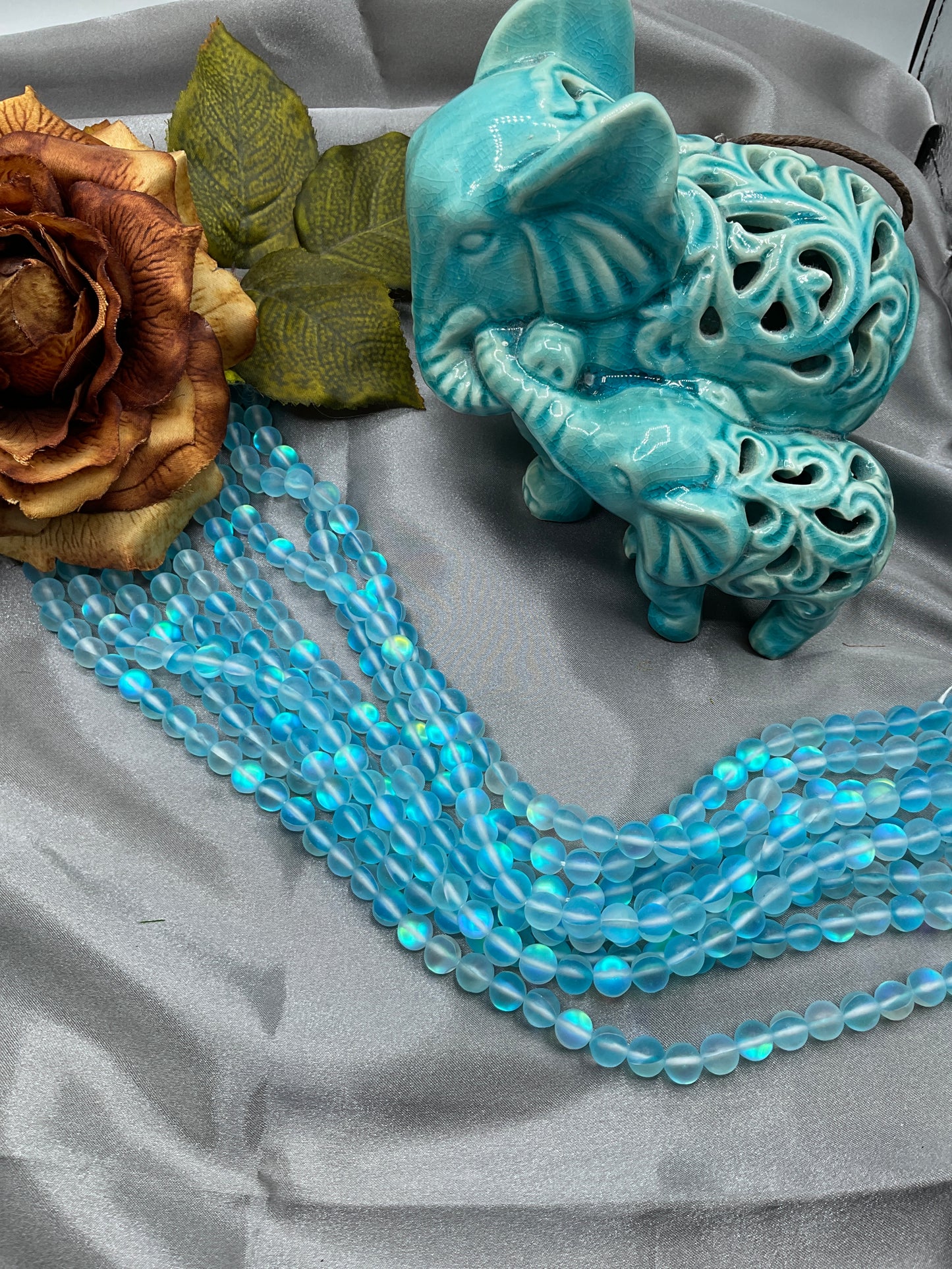 8mm Moonstone and other Glass Bead Strands