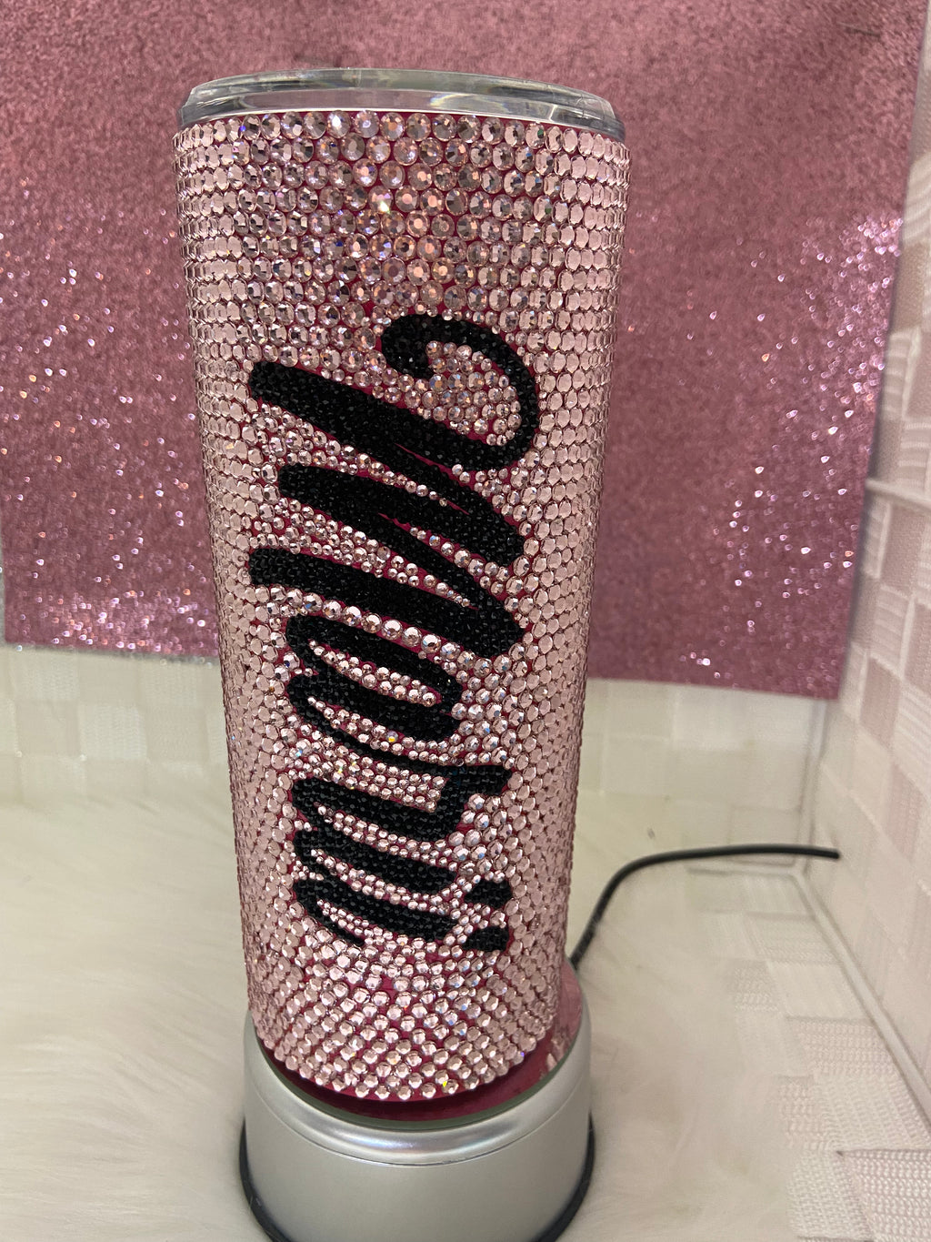 Customized solid color stainless steel 20oz bling tumbler.